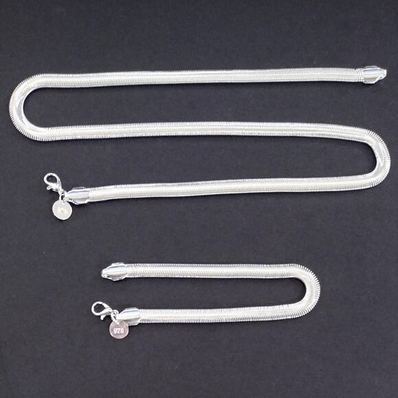 925 Sterling Silver Necklace & Bracelet Set Snake Chain Christmas Birthday Gift